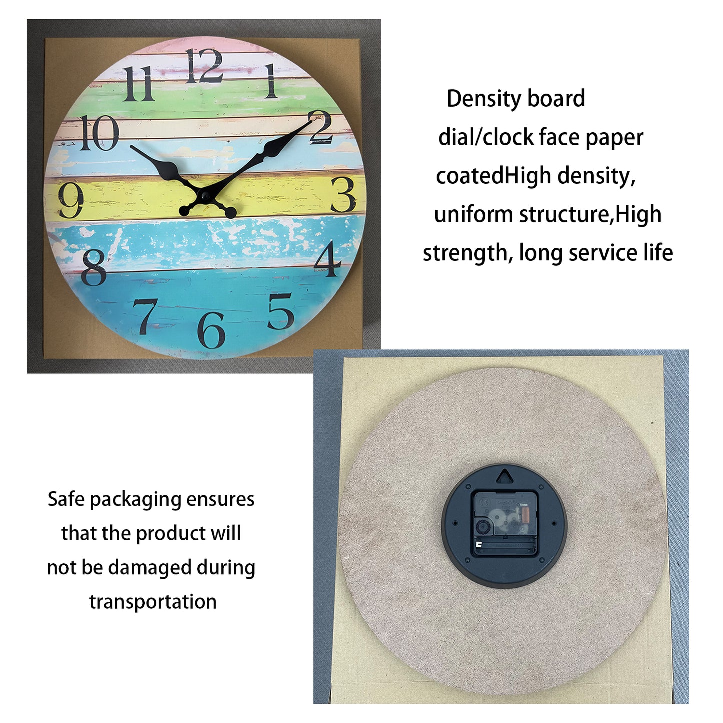 Colorful gradient stripe wall clock Clock Quartz Wood MDF  Wall Clock Battery Operated Non-ticking Clocks Wall