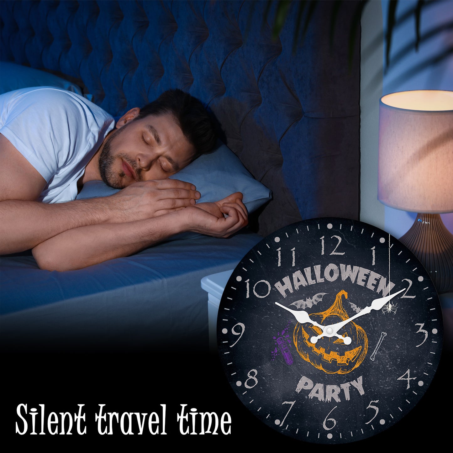 Halloween Wall Clock Pumpkin Party Decoration Clock Silent Non Ticking Battery Operated for Bedroom Kitchen Living Room School