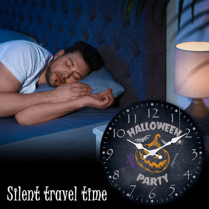 Halloween Wall Clock Pumpkin Party Decoration Clock Silent Non Ticking Battery Operated for Bedroom Kitchen Living Room School