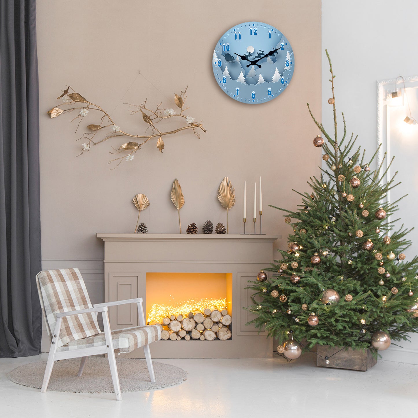 Christmas Snow Scene Reindeer Wall Clock Silent Non-Ticking Battery Operated Christmas Decorations Indoor Home Decor Clearance