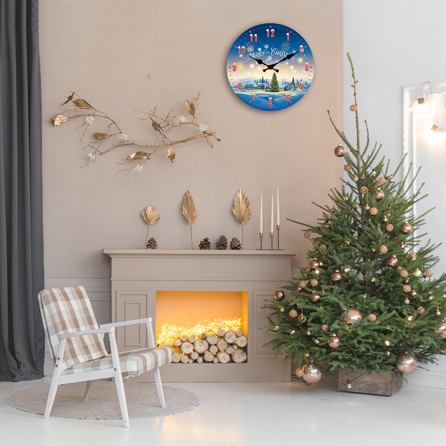 Merry Christmas Wall Clock Silent Non-Ticking Battery Operated Christmas Decorations Indoor Home Decor Clearance