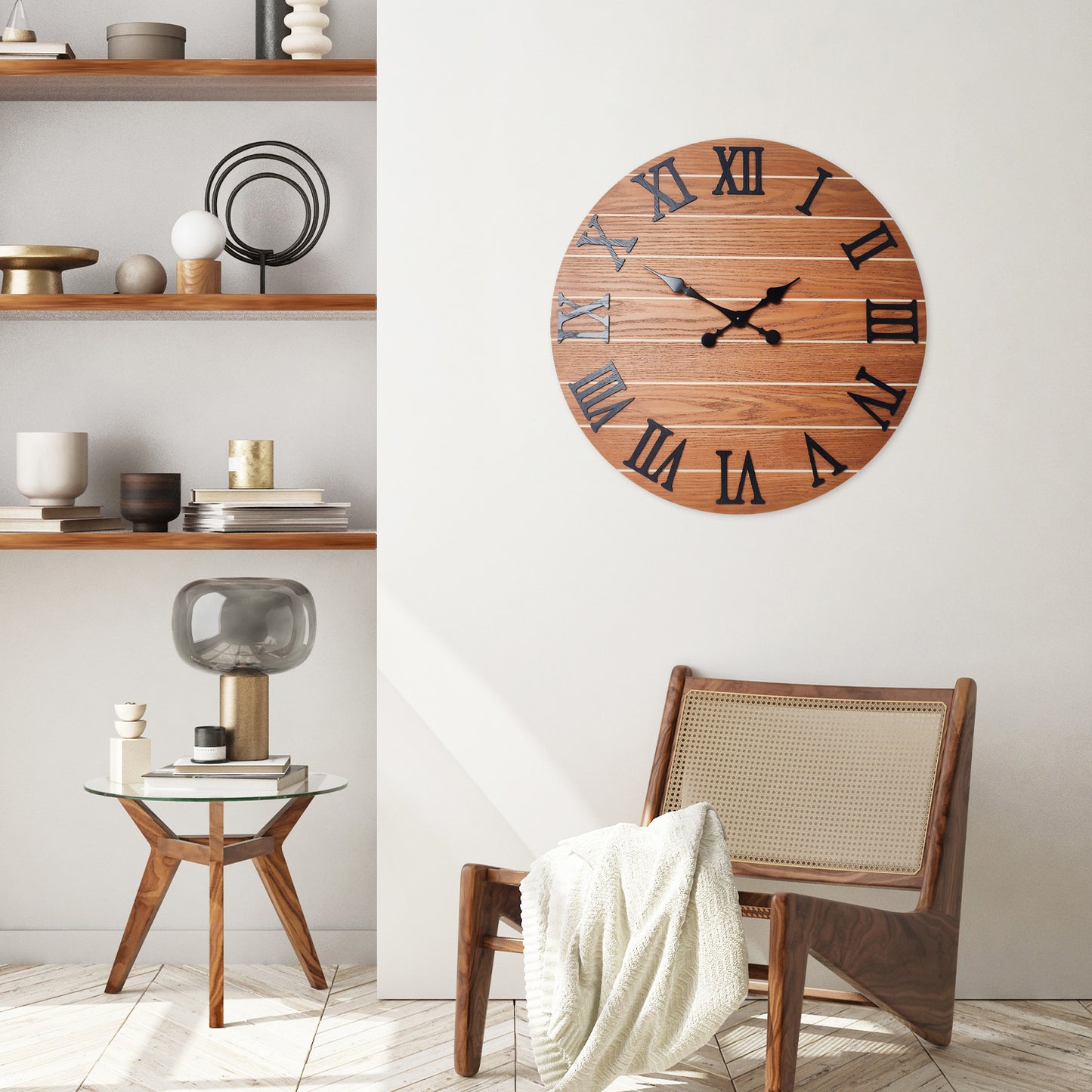 Constantplanet Wooden Wall Clock Silent Non-Ticking Movement Battery Operated Decorative Clock for Living Room, Bedroom, Kitchen