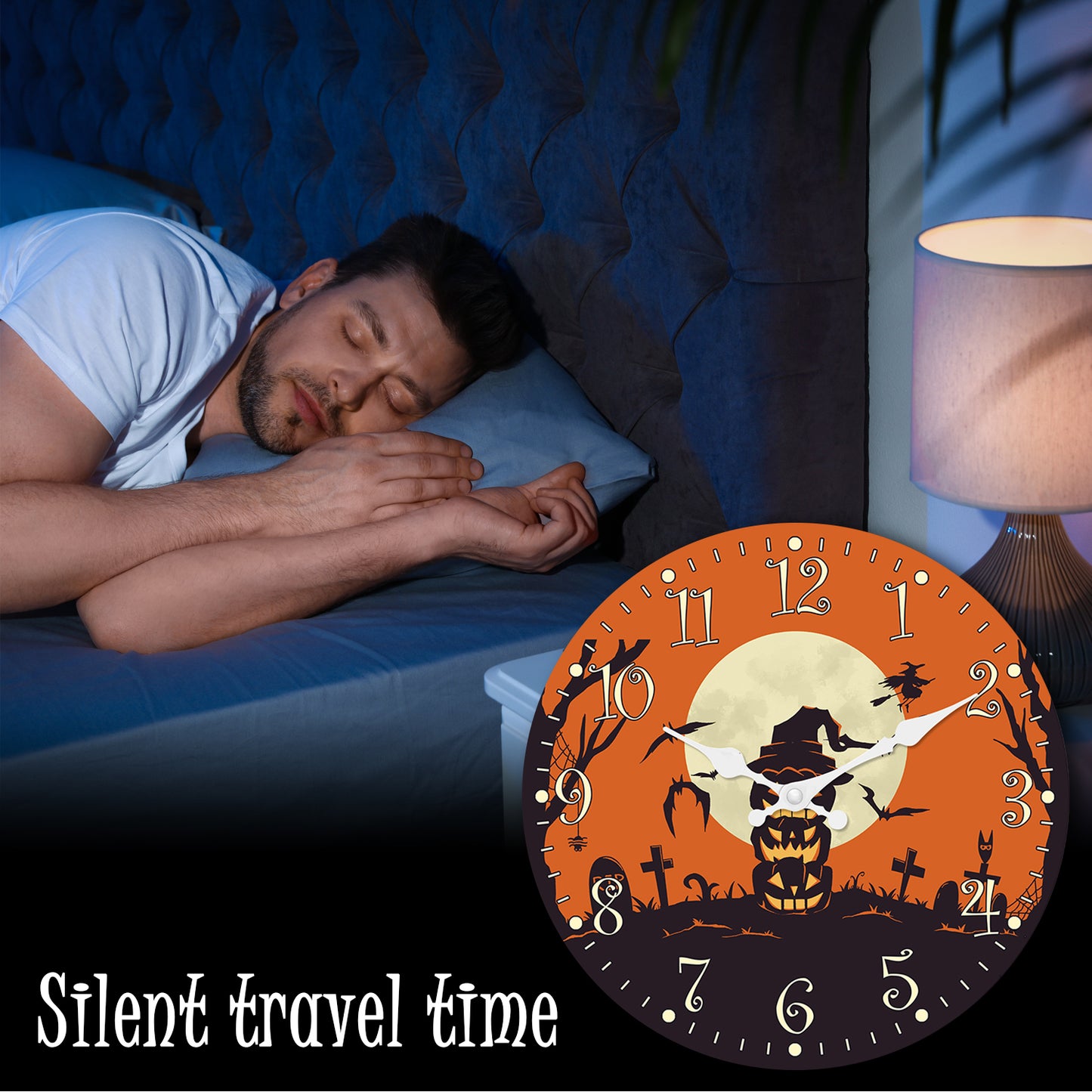 Orologio da parete per la notte di Halloween, decorazione autunnale con zucca, orologio senza ticchettio, decorativo per camera da letto, cucina, soggiorno, scuola