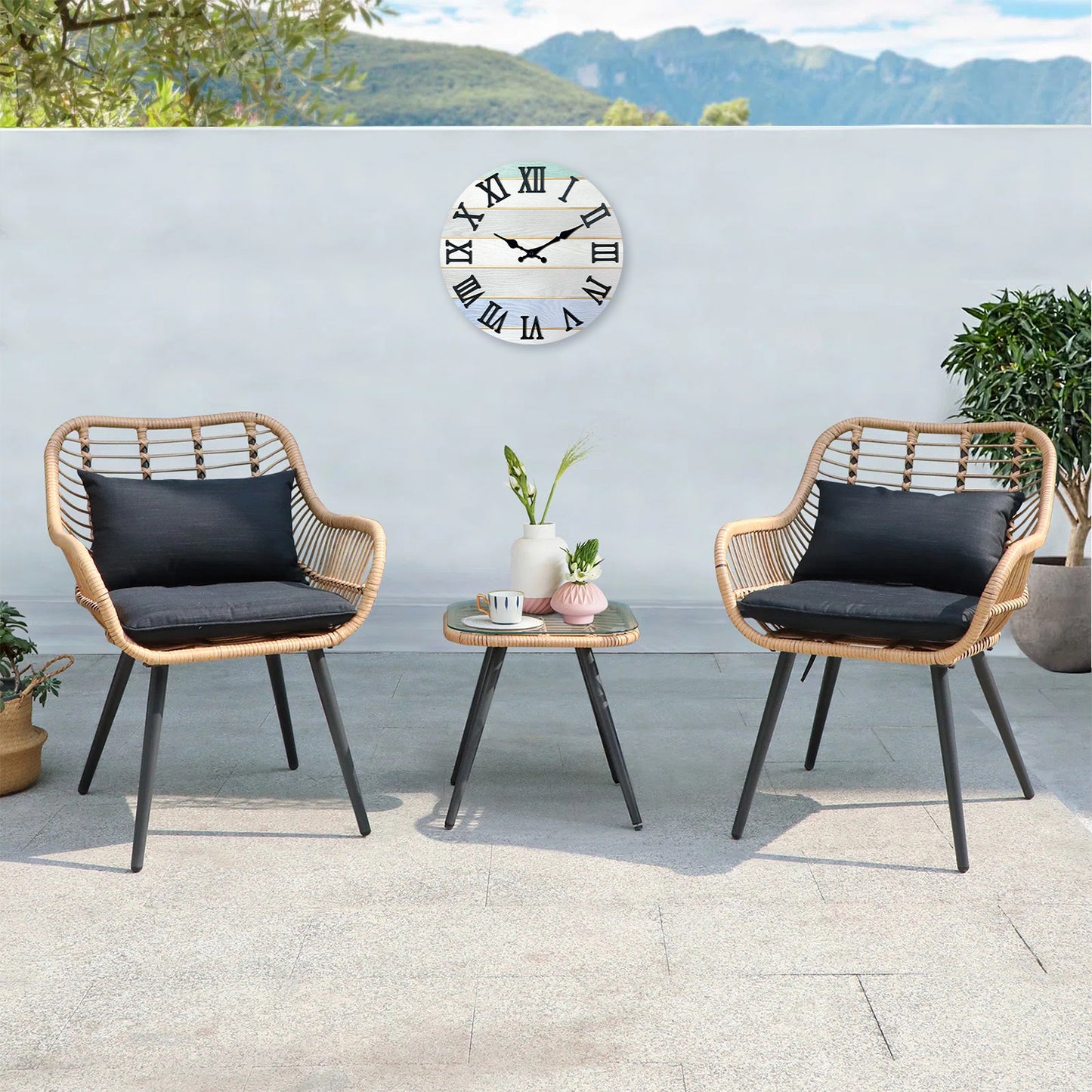 Constantplanet Wooden Wall Clock Roman Numerals Silent Non-Ticking Movement Battery Operated Decorative Clock for Living Room, Bedroom, Kitchen