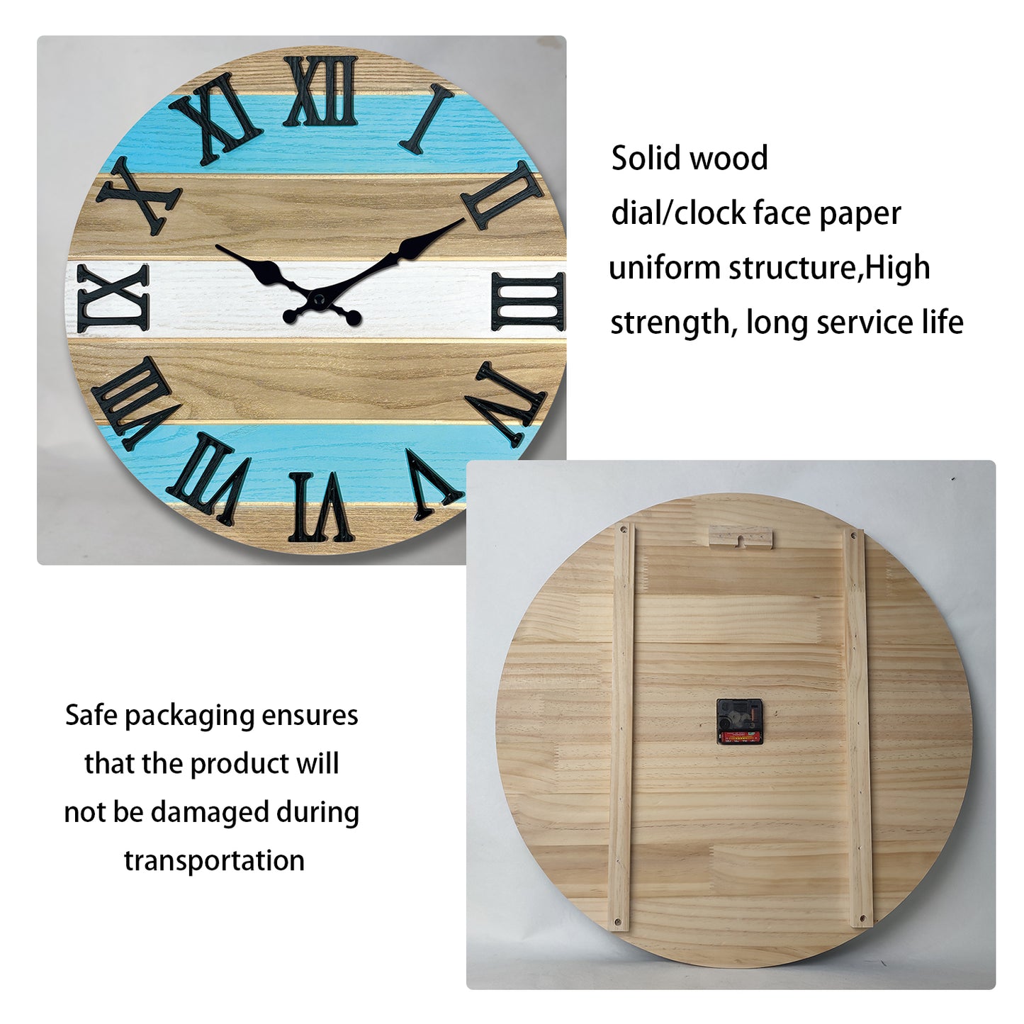 Constantplanet Wooden Wall Clock Silent Non-Ticking Movement Battery Operated Decorative Clock for Living Room, Bedroom, Kitchen