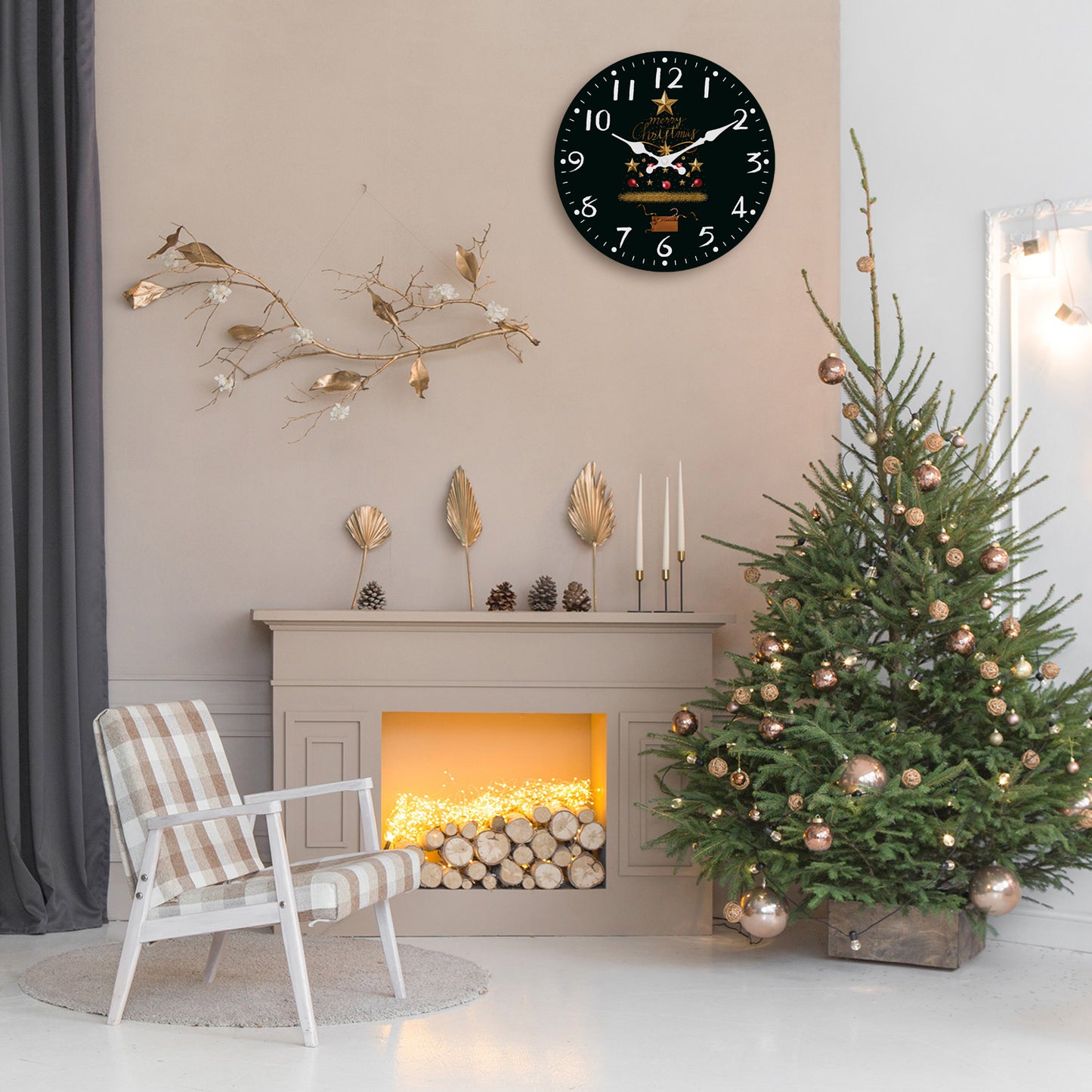 Christmas Tree Wall Clock Silent Non-Ticking Battery Operated Christmas Decorations Indoor Home Decor Clearance