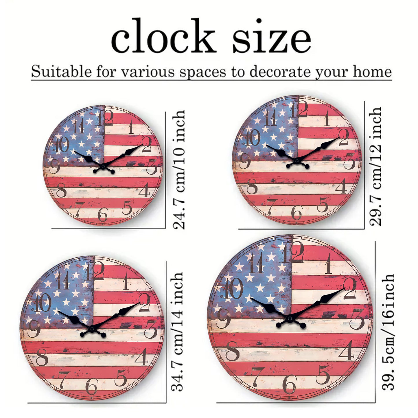Orologio da parete con bandiere americane, 14 pollici, a batteria, senza ticchettio, grande, facile da leggere, per ufficio, aula, scuola, casa, cucina