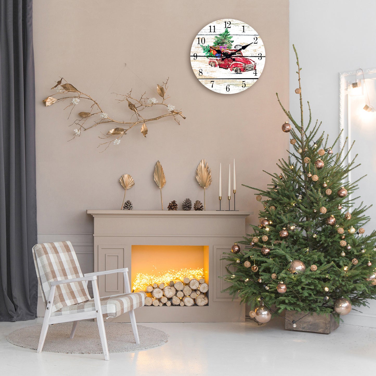 Farmhouse Christmas Wall Clock Retro style Silent Non-Ticking Battery Operated Christmas Decorations Indoor Home Decor Clearance