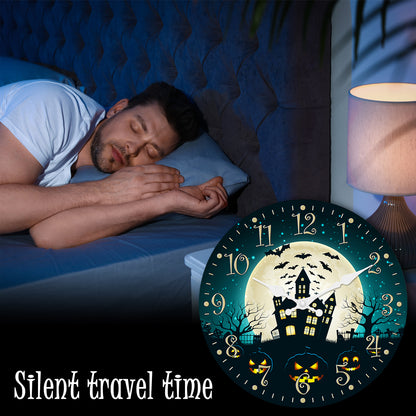 Halloween Night Wall Clock Fall Pumpkin Decor Clock Non Ticking Decorative for Bedroom Kitchen Living Room School