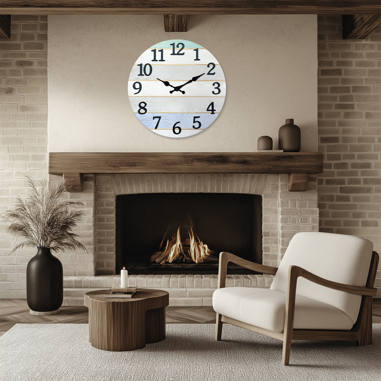 Constantplanet Wooden Wall Clock Silent Non-Ticking Movement Battery Operated Decorative Clock for Living Room, Bedroom, Kitchen