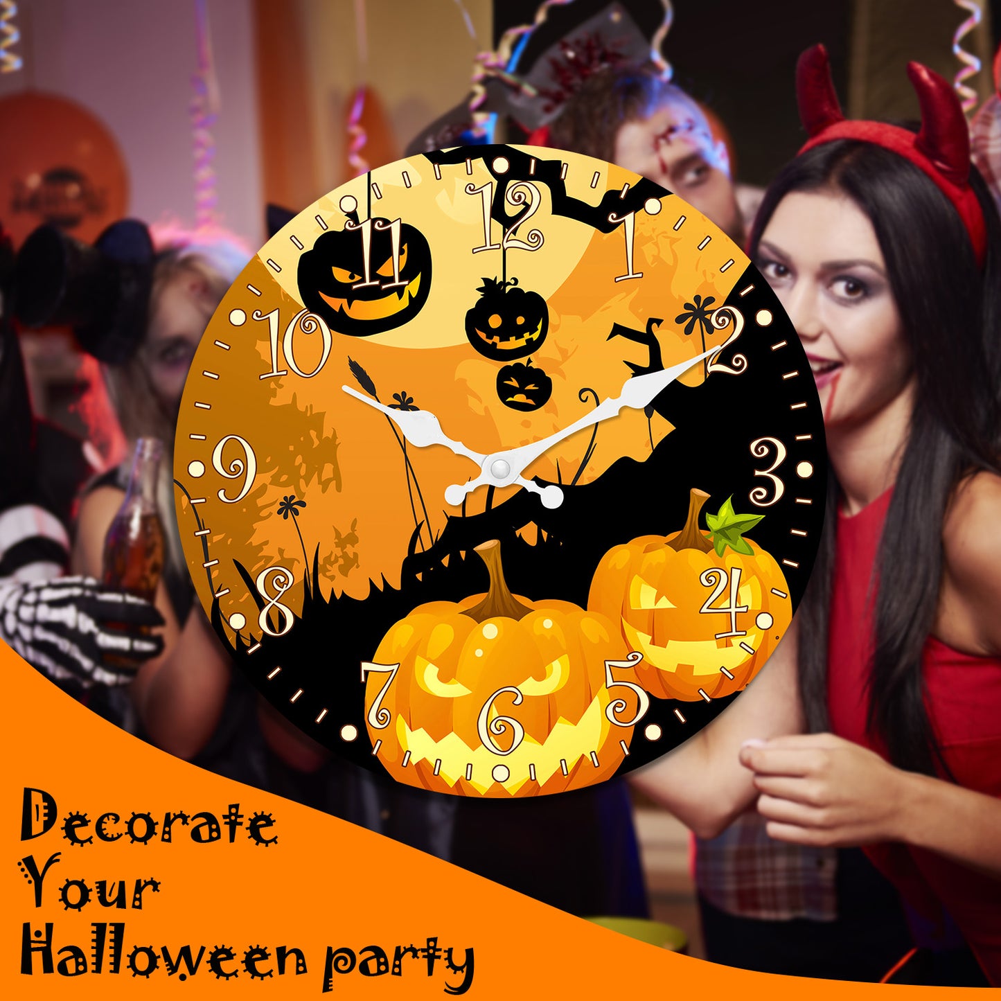 Orologio da parete per la notte di Halloween, decorazione autunnale con zucca, orologio senza ticchettio, decorativo per camera da letto, cucina, soggiorno, scuola