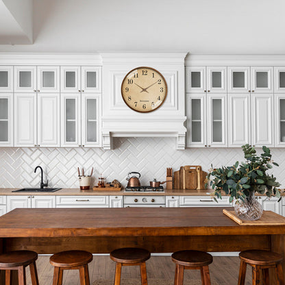 Rustic Solid Wood Wall Clock 12 Inch Silent Non-Ticking Movement Battery Operated Clock for Living Room, Bedroom, Kitchen