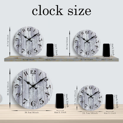 Rustic Gray Wood-Style Wall Clock Quartz Wood MDF  Wall Clock Battery Operated Non-ticking Clocks Wall
