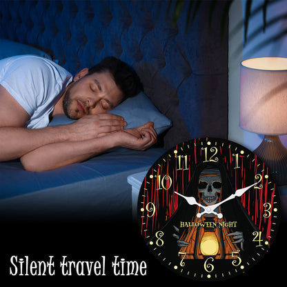 Halloween Night Wall Clock Gothic Wall Clock Non Ticking Decorative for Bedroom Kitchen Living Room School