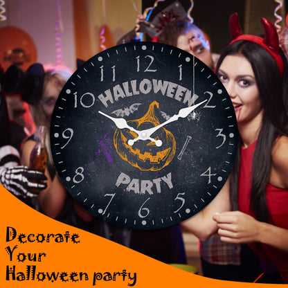 Halloween Wall Clock Pumpkin Party Decoration Clock Silent Non Ticking Battery Operated for Bedroom Kitchen Living Room School
