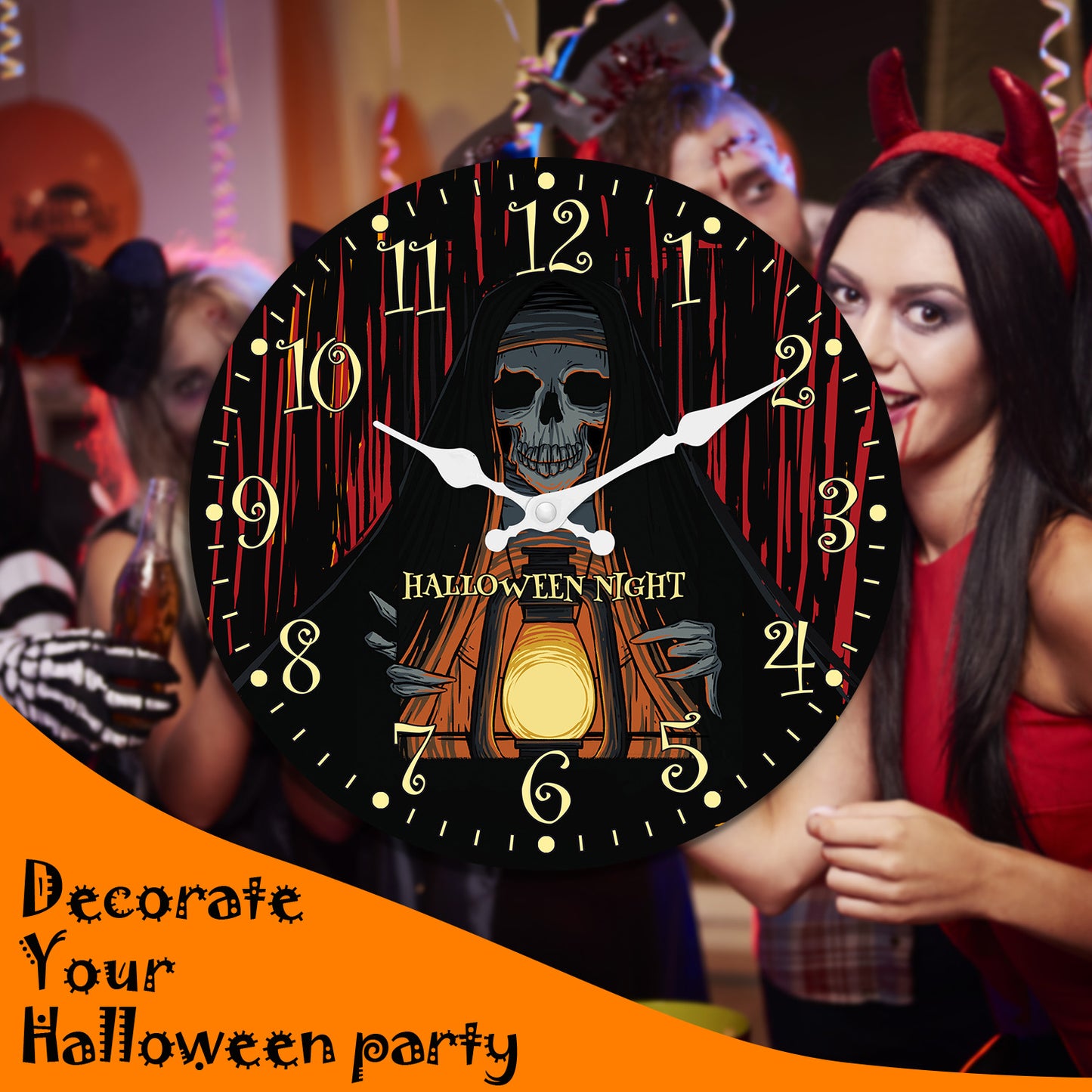 Halloween Night Wall Clock Gothic Wall Clock Non Ticking Decorative for Bedroom Kitchen Living Room School