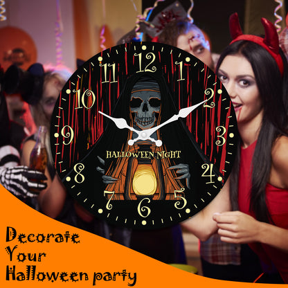 Halloween Night Wall Clock Gothic Wall Clock Non Ticking Decorative for Bedroom Kitchen Living Room School