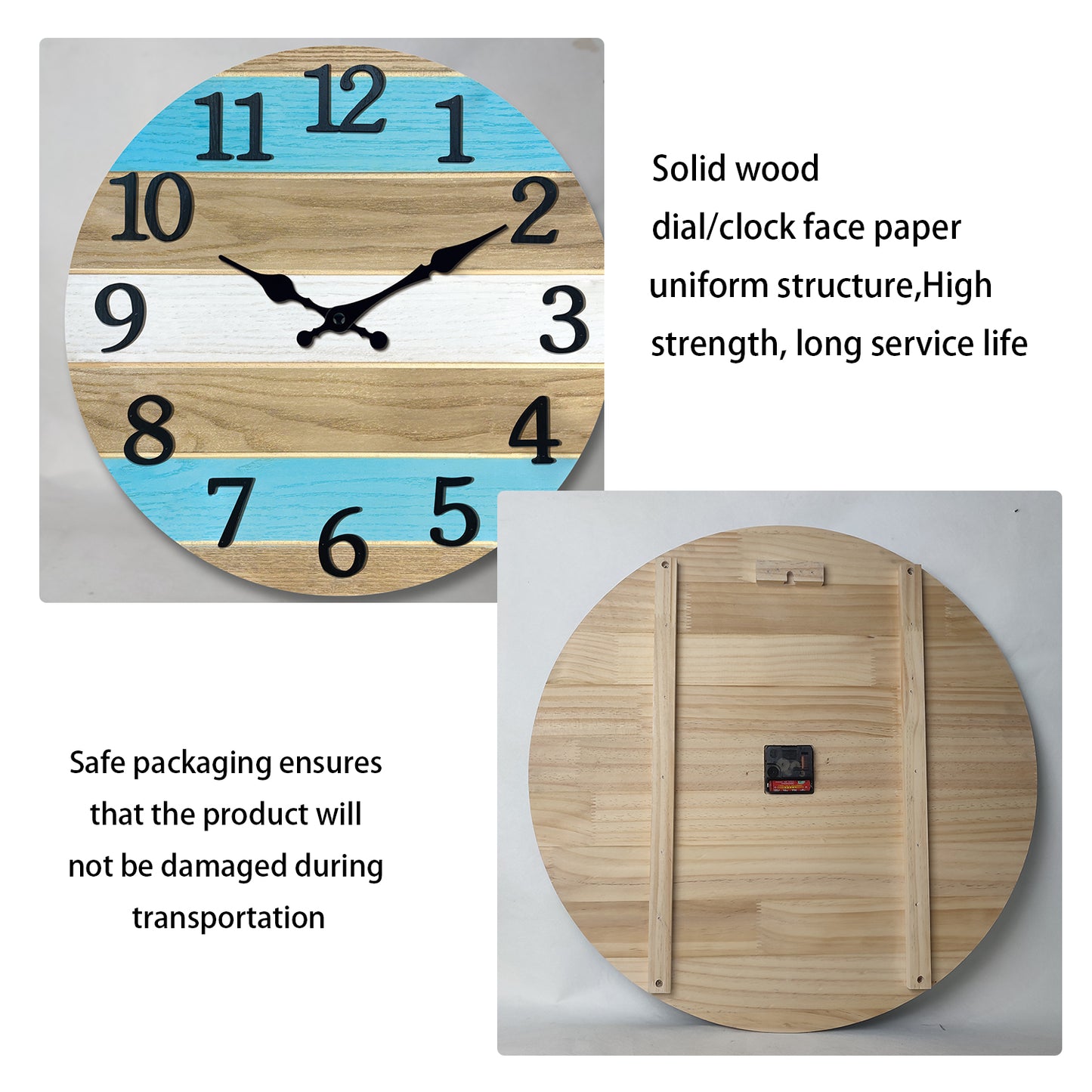 Constantplanet Wooden Wall Clock Silent Non-Ticking Movement Battery Operated Decorative Clock for Living Room, Bedroom, Kitchen