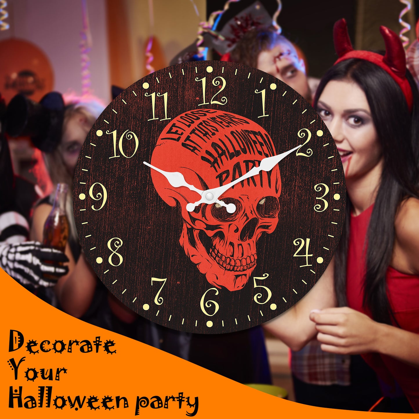 Orologio da parete decorativo senza ticchettio per la notte di Halloween, stile Nightmare Before Christmas, per camera da letto, cucina, soggiorno, scuola