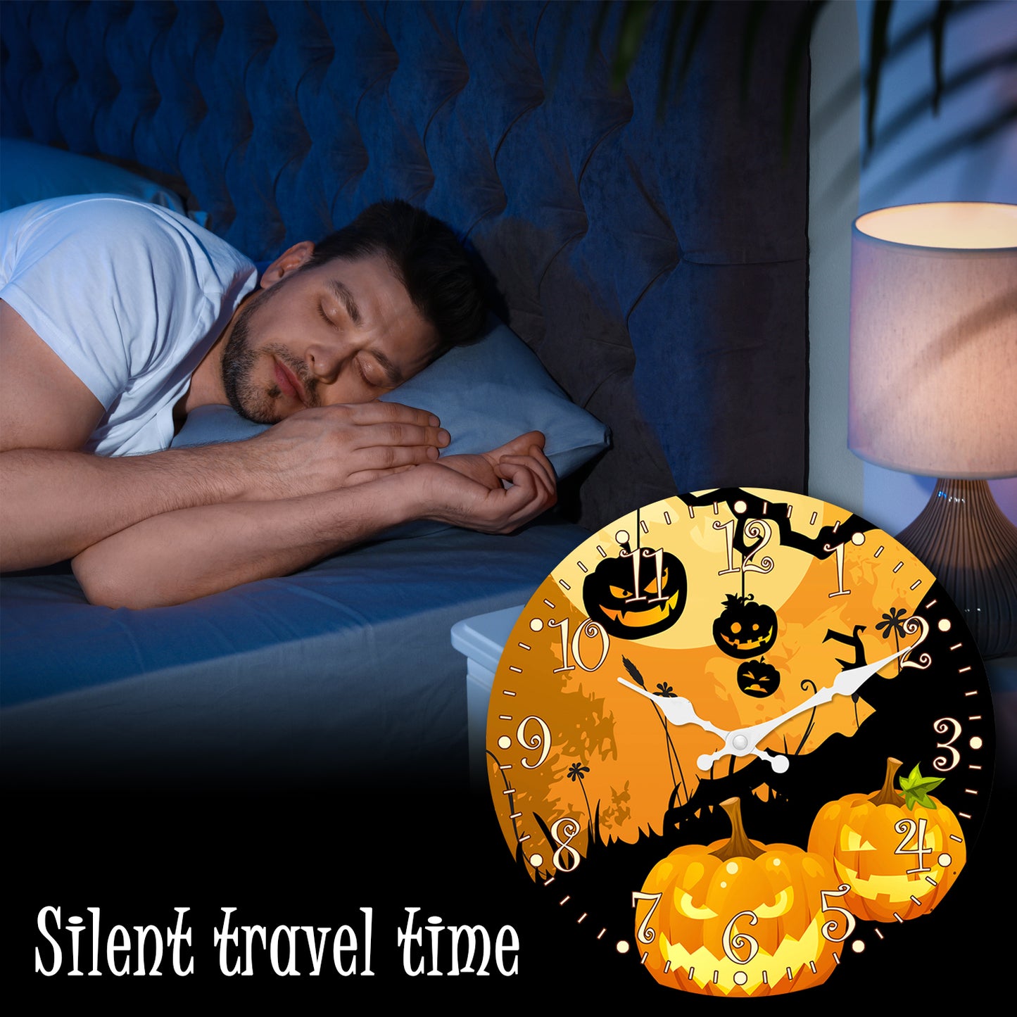 Orologio da parete per la notte di Halloween, decorazione autunnale con zucca, orologio senza ticchettio, decorativo per camera da letto, cucina, soggiorno, scuola