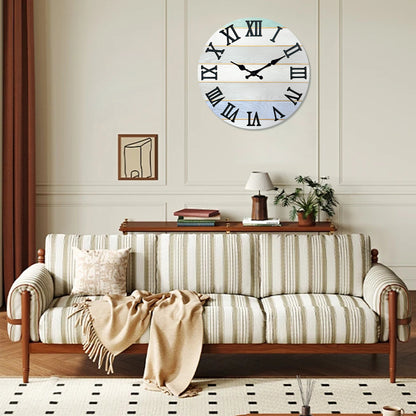 Constantplanet Wooden Wall Clock Roman Numerals Silent Non-Ticking Movement Battery Operated Decorative Clock for Living Room, Bedroom, Kitchen