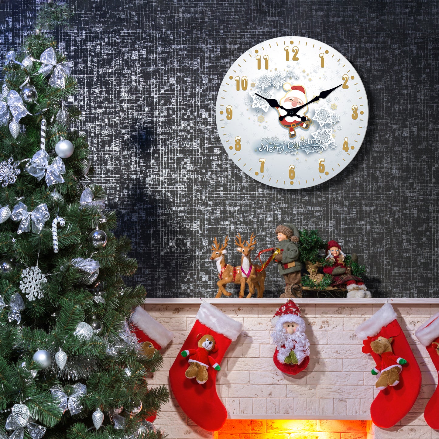 Christmas Wall Clock Silent Non-Ticking Battery Operated Christmas  Clearance Decorations Indoor Home Decor