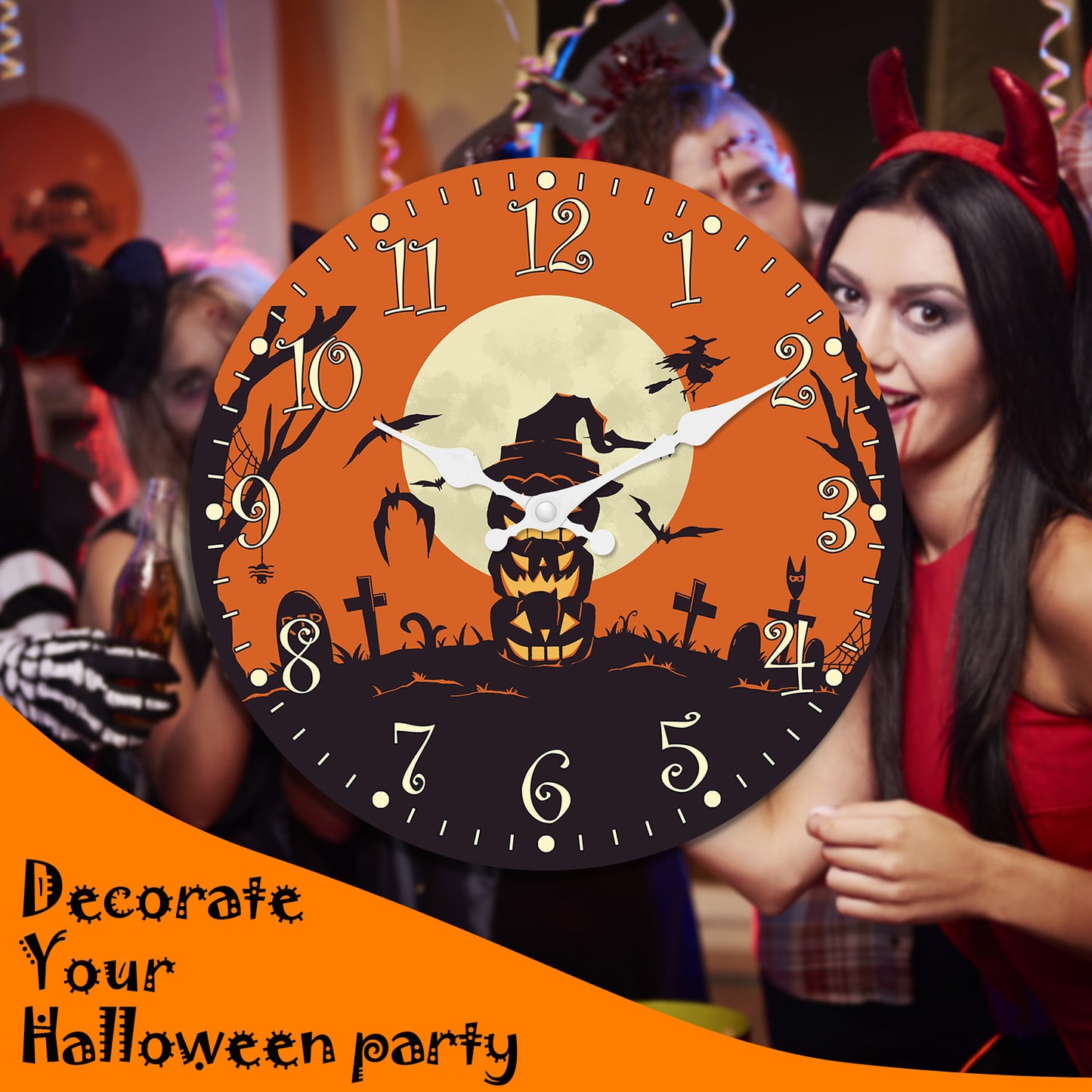 Orologio da parete per la notte di Halloween, decorazione autunnale con zucca, orologio senza ticchettio, decorativo per camera da letto, cucina, soggiorno, scuola