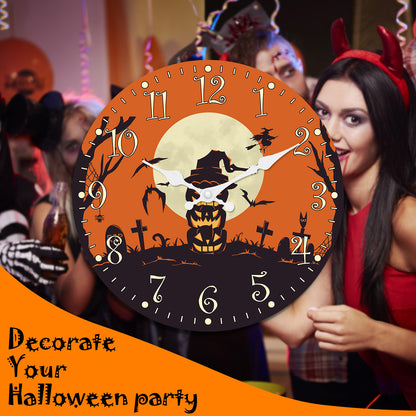 Orologio da parete per la notte di Halloween, decorazione autunnale con zucca, orologio senza ticchettio, decorativo per camera da letto, cucina, soggiorno, scuola