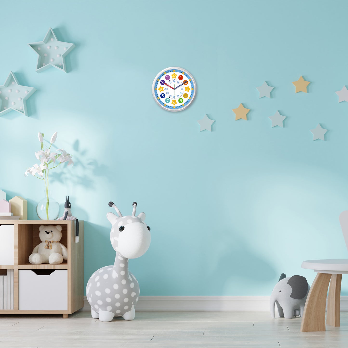 Learning Wall Clock 8 Inch –Time Teaching Non-Ticking Battery Operated Wall Clock for Classroom, Bedroom, School