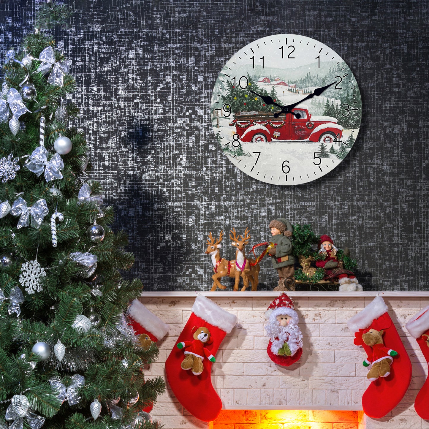 Farmhouse Christmas Wall Clock Silent Non-Ticking Battery Operated Christmas Decorations Indoor Home Decor Clearance
