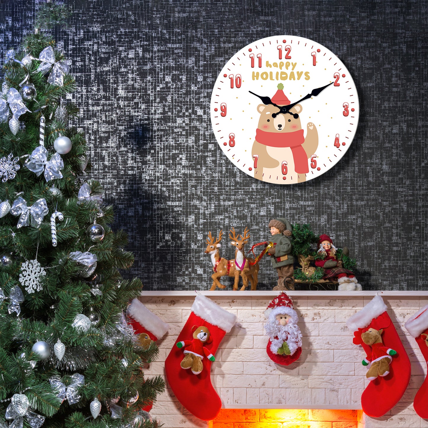 Happy Christmas Wall Clock Silent Non-Ticking Battery Operated Christmas Decorations Indoor Home Decor Clearance