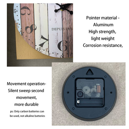 Rustic Decorative Wall Clocks 14 Inchs Battery Operated Non-ticking Farmhouse Clocks for Livingroom