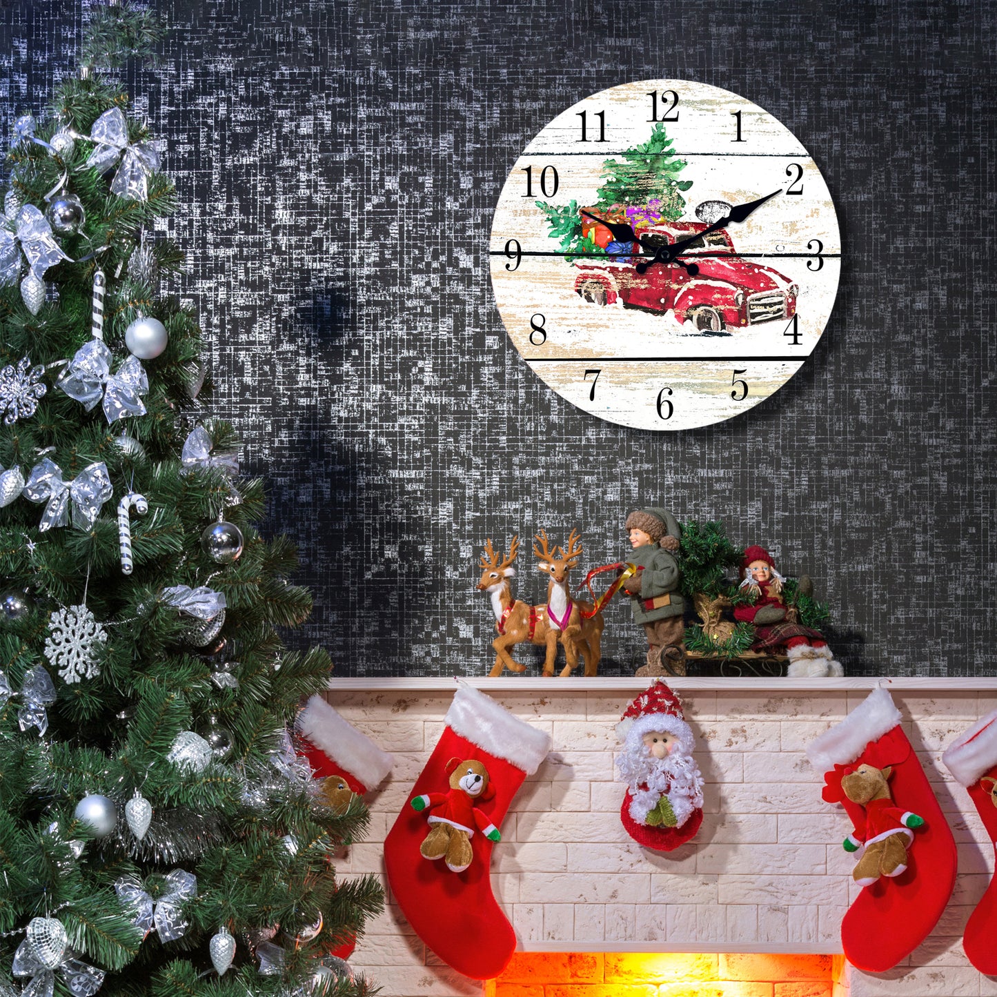 Farmhouse Christmas Wall Clock Retro style Silent Non-Ticking Battery Operated Christmas Decorations Indoor Home Decor Clearance