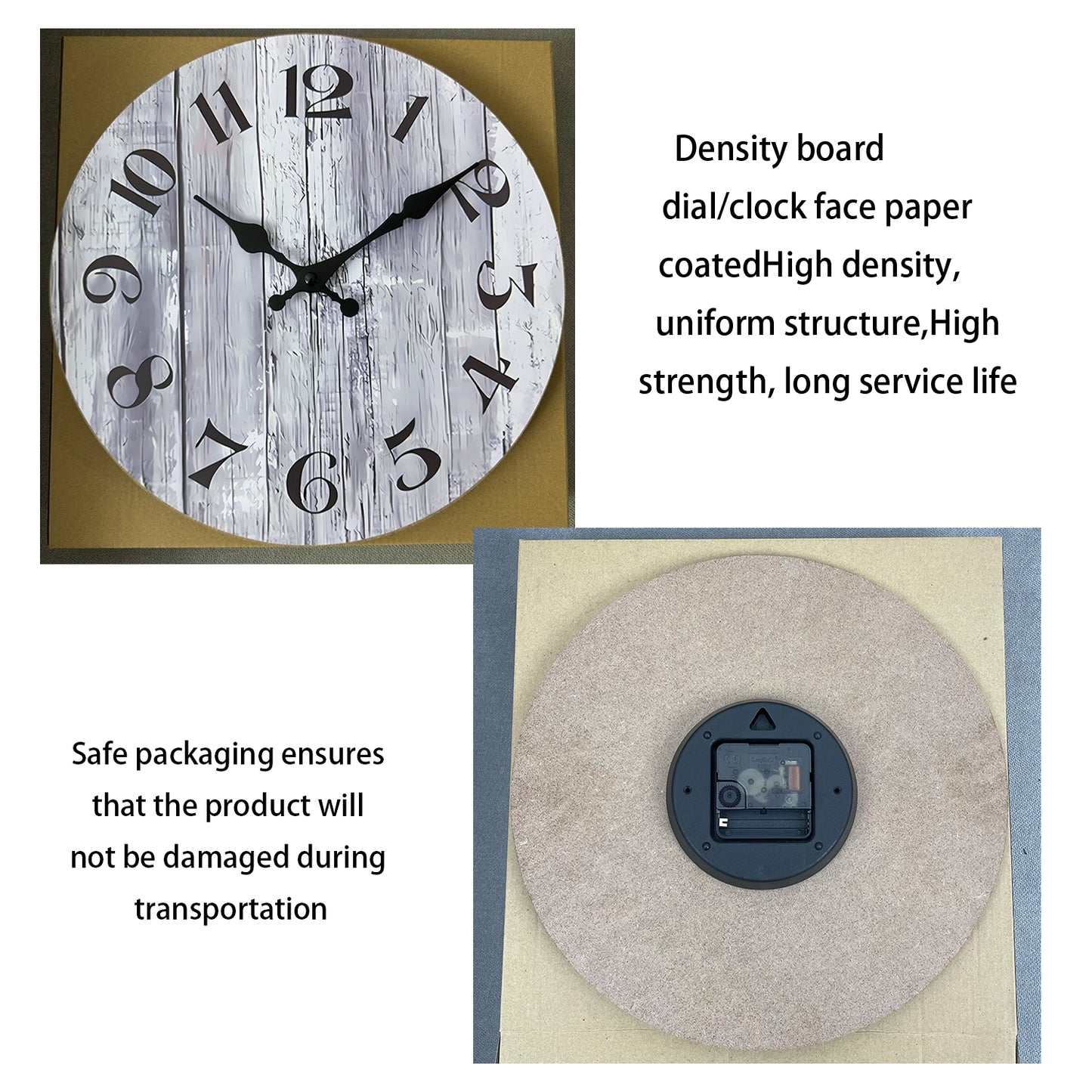 Rustic Gray Wood-Style Wall Clock Quartz Wood MDF  Wall Clock Battery Operated Non-ticking Clocks Wall
