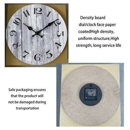Rustic Gray Wood-Style Wall Clock Quartz Wood MDF  Wall Clock Battery Operated Non-ticking Clocks Wall