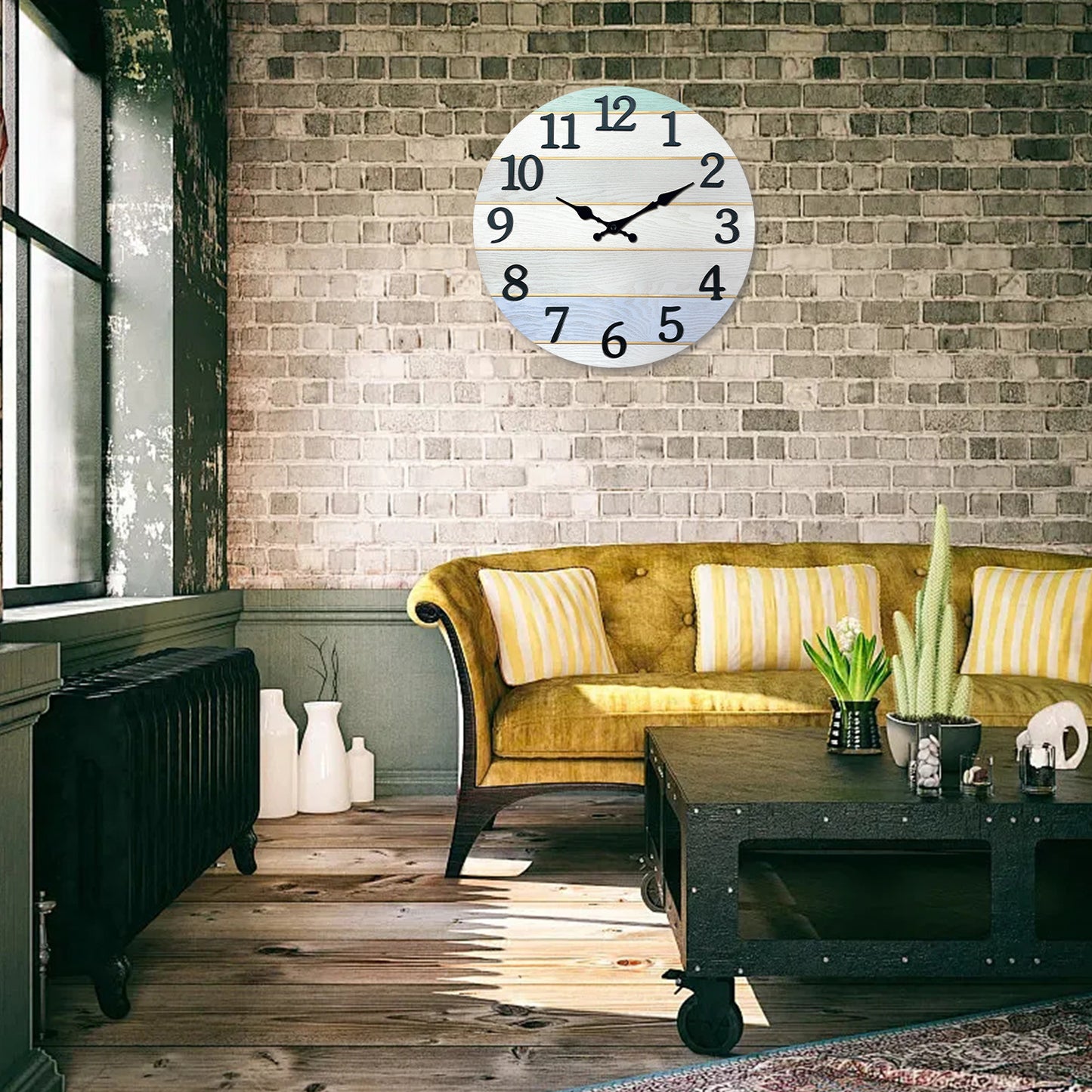 Constantplanet Wooden Wall Clock Silent Non-Ticking Movement Battery Operated Decorative Clock for Living Room, Bedroom, Kitchen