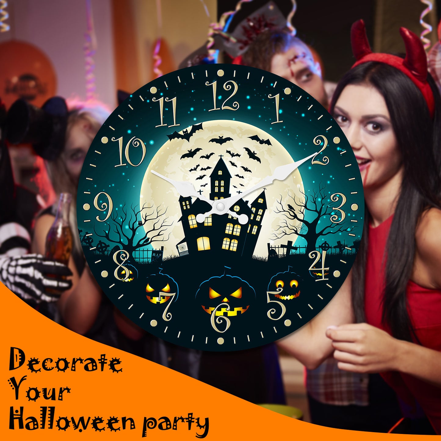 Halloween Night Wall Clock Fall Pumpkin Decor Clock Non Ticking Decorative for Bedroom Kitchen Living Room School