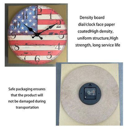 Orologio da parete con bandiere americane, 14 pollici, a batteria, senza ticchettio, grande, facile da leggere, per ufficio, aula, scuola, casa, cucina
