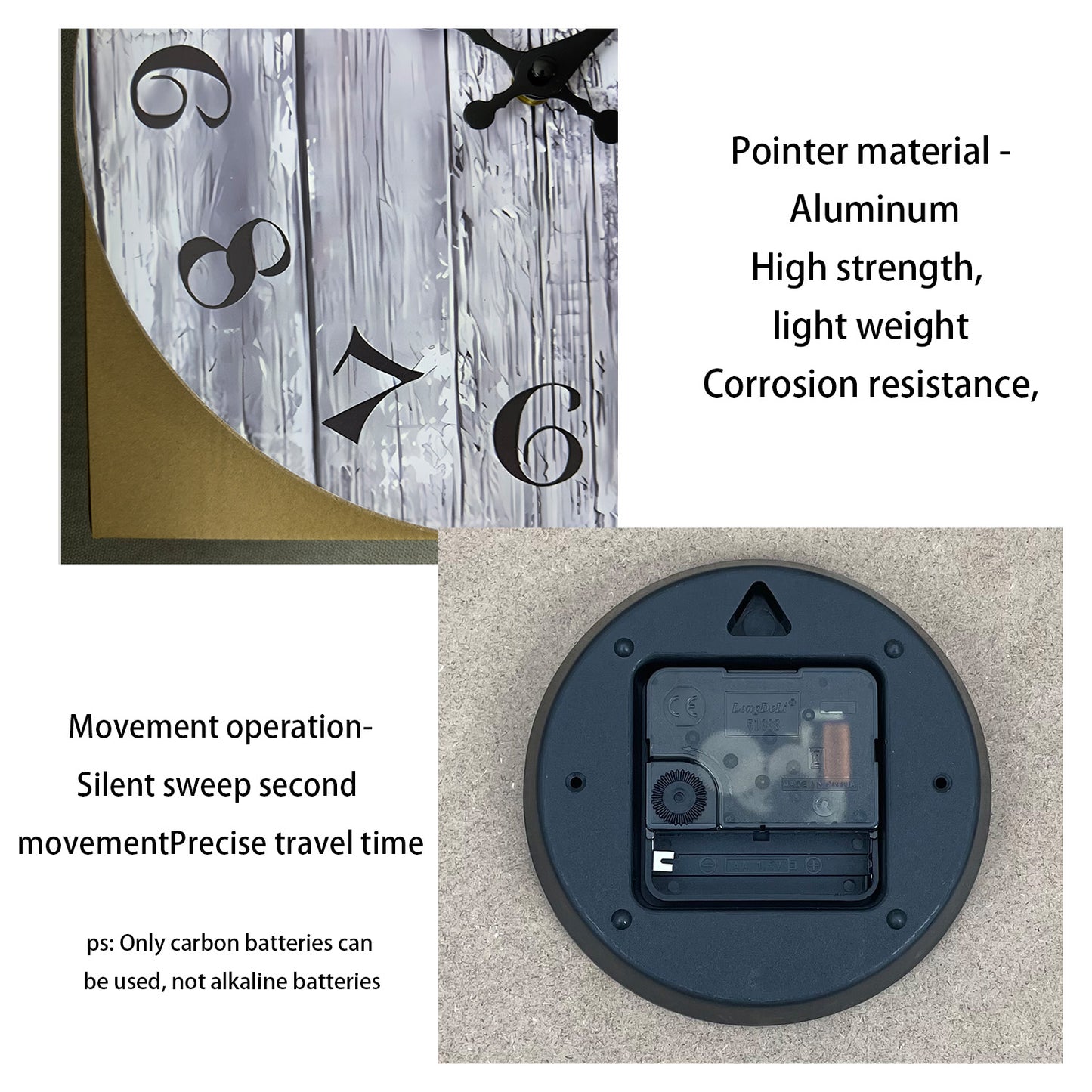 Rustic Gray Wood-Style Wall Clock Quartz Wood MDF  Wall Clock Battery Operated Non-ticking Clocks Wall