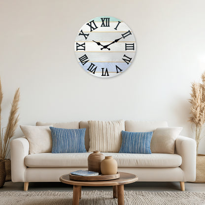 Constantplanet Wooden Wall Clock Roman Numerals Silent Non-Ticking Movement Battery Operated Decorative Clock for Living Room, Bedroom, Kitchen