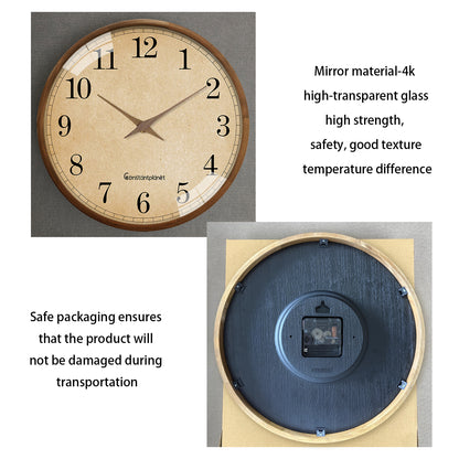 Rustic Solid Wood Wall Clock 12 Inch Silent Non-Ticking Movement Battery Operated Clock for Living Room, Bedroom, Kitchen