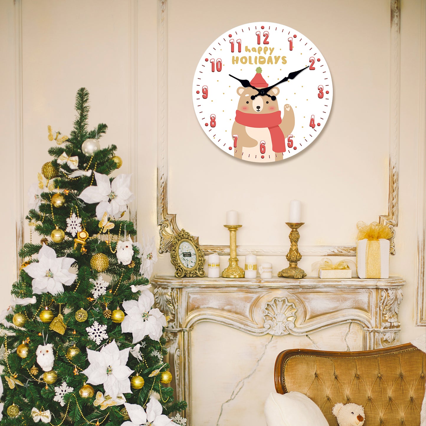 Happy Christmas Wall Clock Silent Non-Ticking Battery Operated Christmas Decorations Indoor Home Decor Clearance