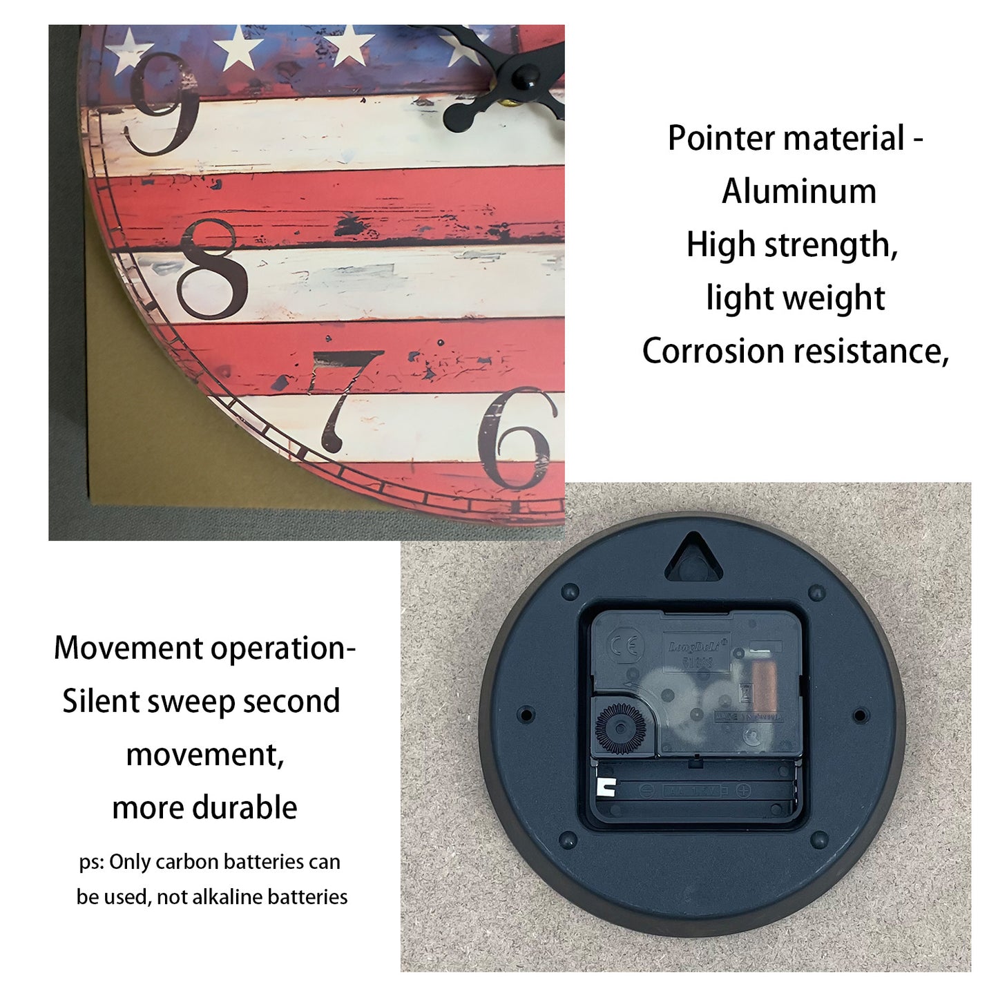 Orologio da parete con bandiere americane, 14 pollici, a batteria, senza ticchettio, grande, facile da leggere, per ufficio, aula, scuola, casa, cucina