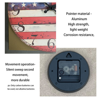 Orologio da parete con bandiere americane, 14 pollici, a batteria, senza ticchettio, grande, facile da leggere, per ufficio, aula, scuola, casa, cucina