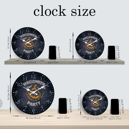 Halloween Wall Clock Pumpkin Party Decoration Clock Silent Non Ticking Battery Operated for Bedroom Kitchen Living Room School