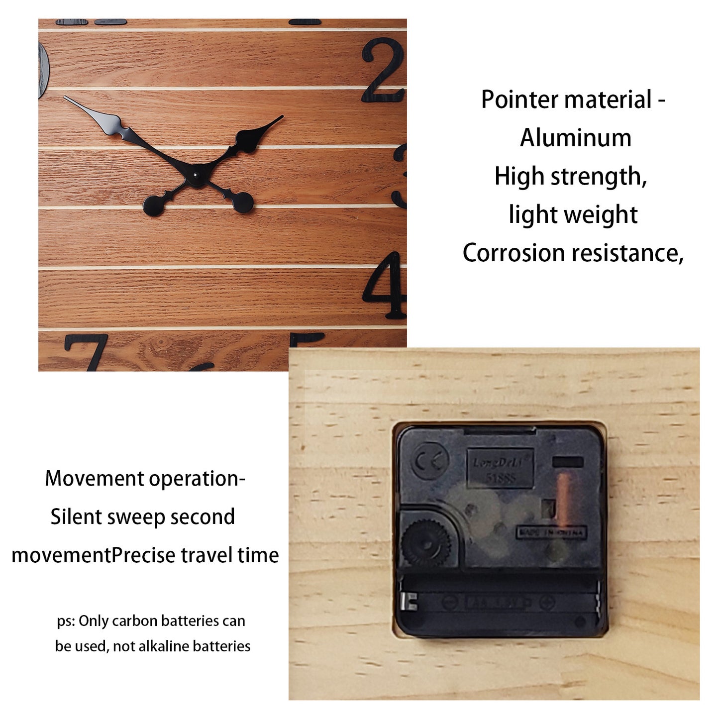 Constantplanet Wooden Wall Clock Silent Non-Ticking Movement Battery Operated Decorative Clock for Living Room, Bedroom, Kitchen