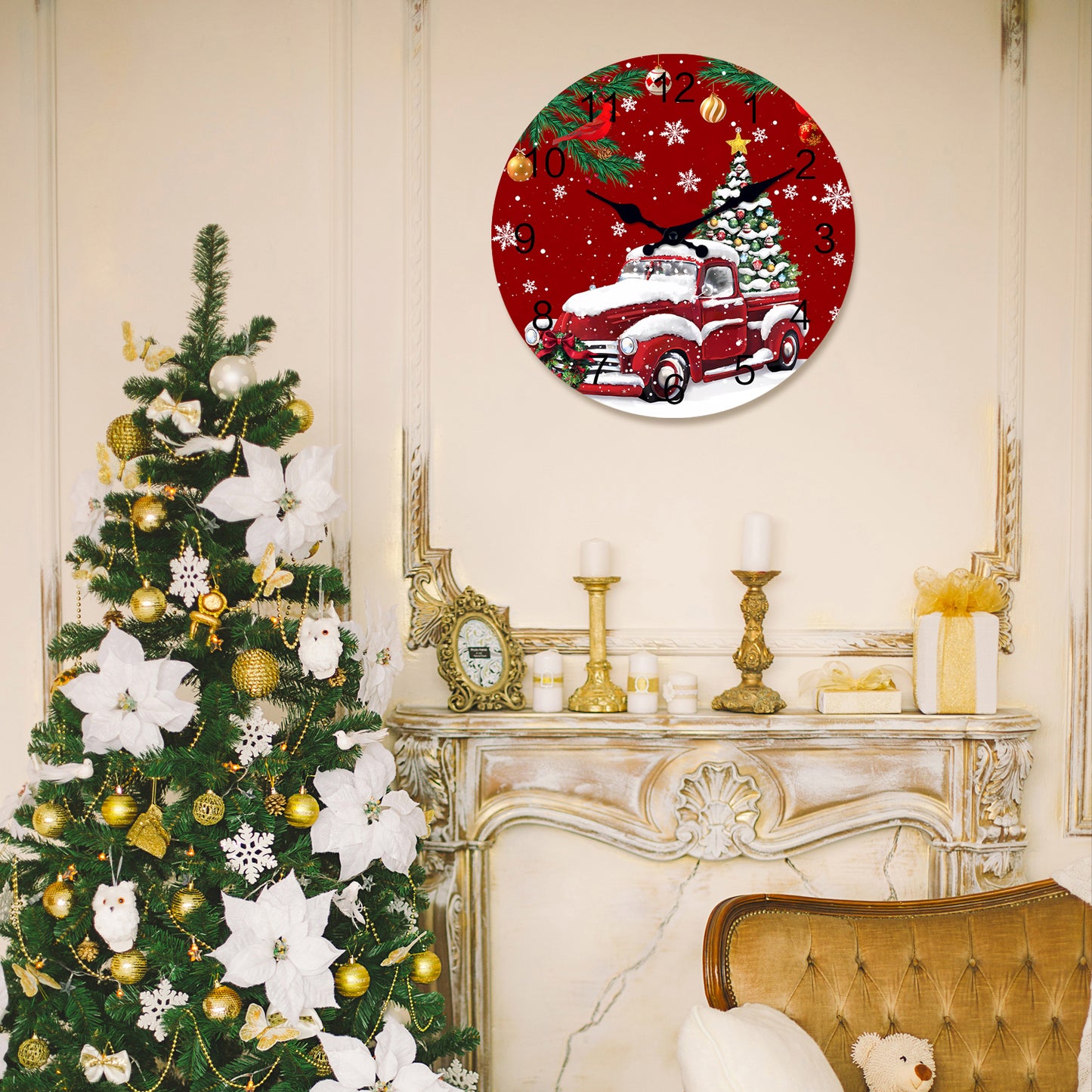 Christmas Tree Wall Clock Silent Non-Ticking Battery Operated Christmas Decorations Indoor Home Decor Clearance