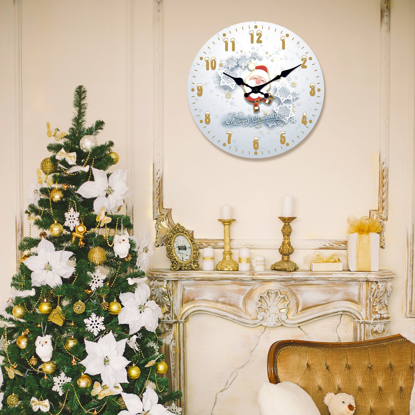 Christmas Wall Clock Silent Non-Ticking Battery Operated Christmas  Clearance Decorations Indoor Home Decor