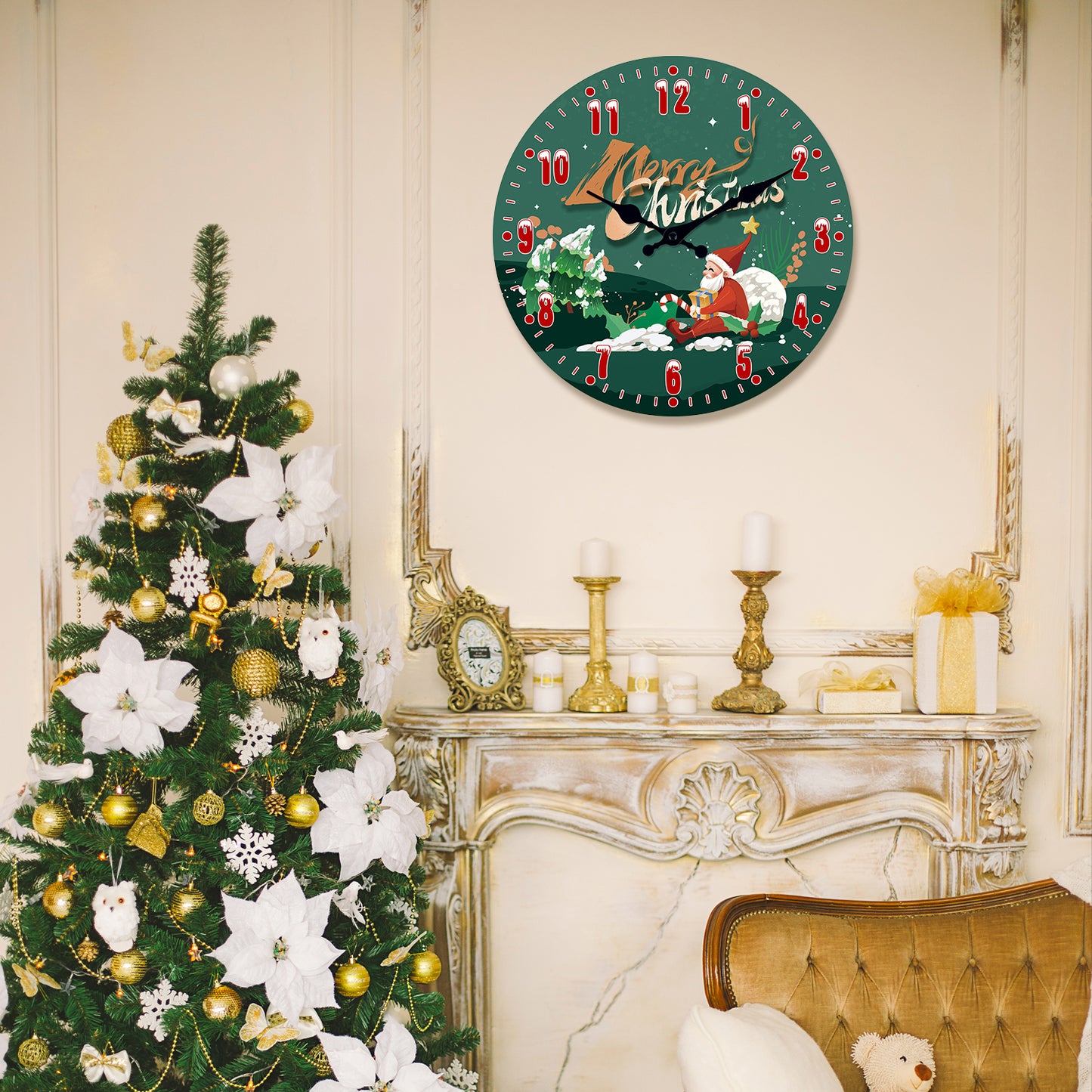 Santa Claus Christmas Decorations Wall Clock Silent Non-Ticking Battery Operated Christmas Decorations Clearance  Home Decor