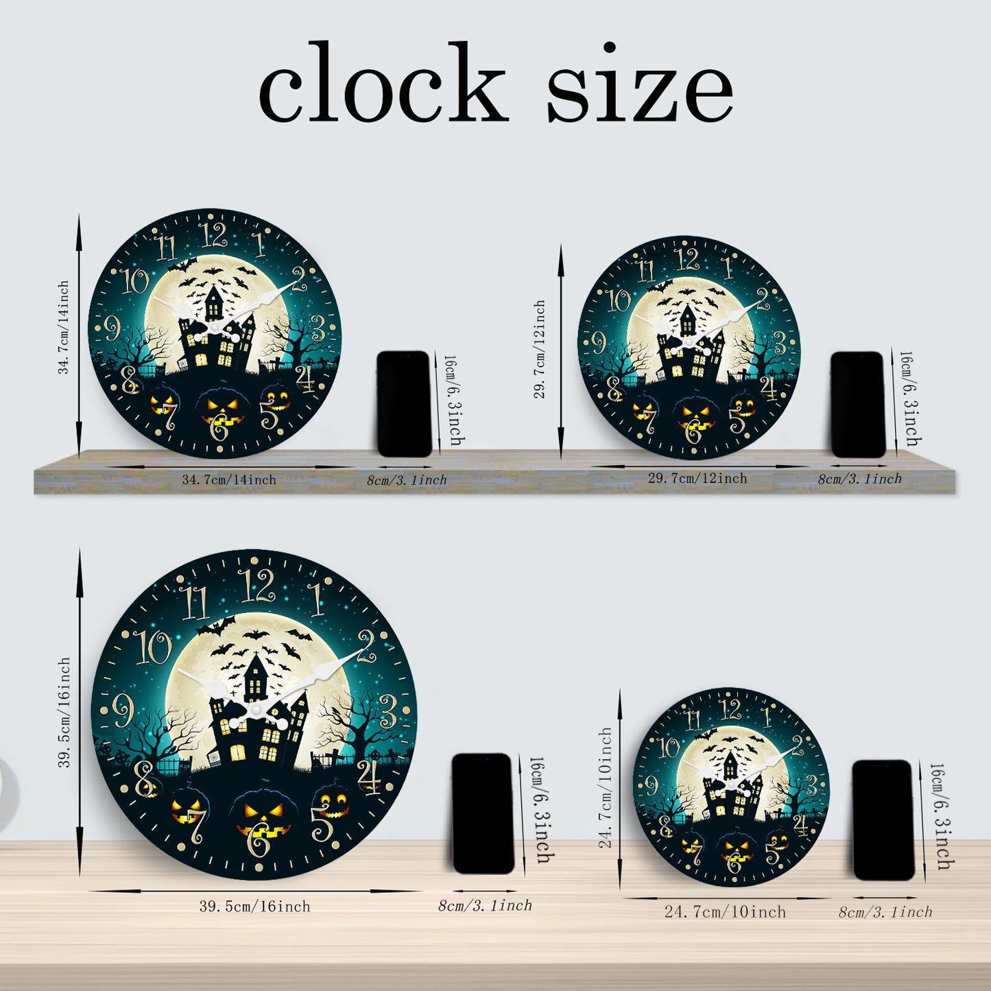 Halloween Night Wall Clock Fall Pumpkin Decor Clock Non Ticking Decorative for Bedroom Kitchen Living Room School